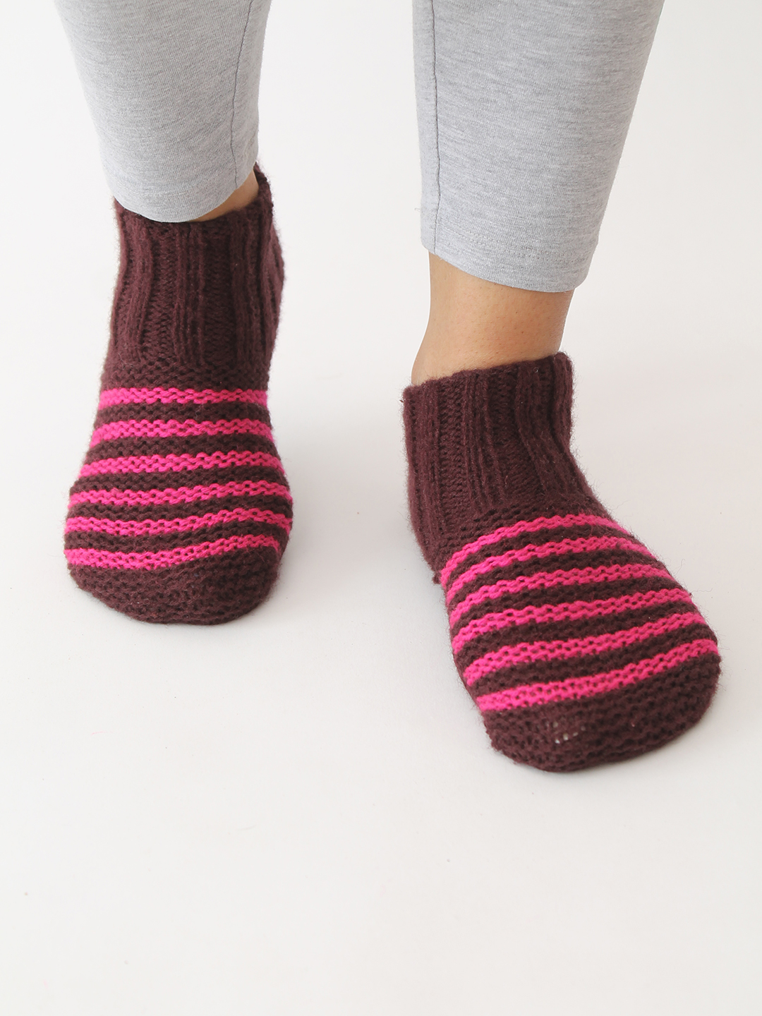 Velvery Handknitted Striped Socks - Brown