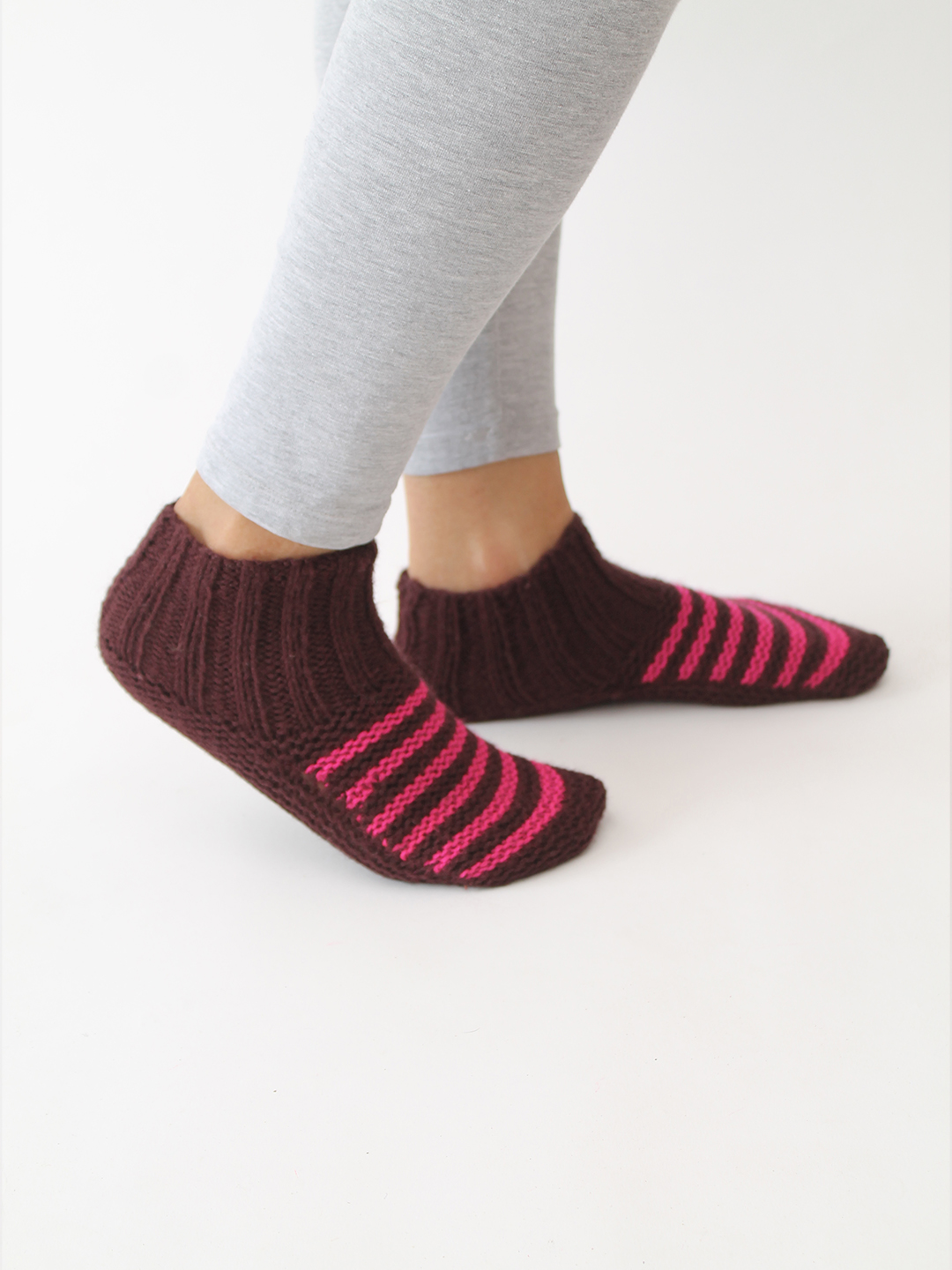 Velvery Handknitted Striped Socks - Brown