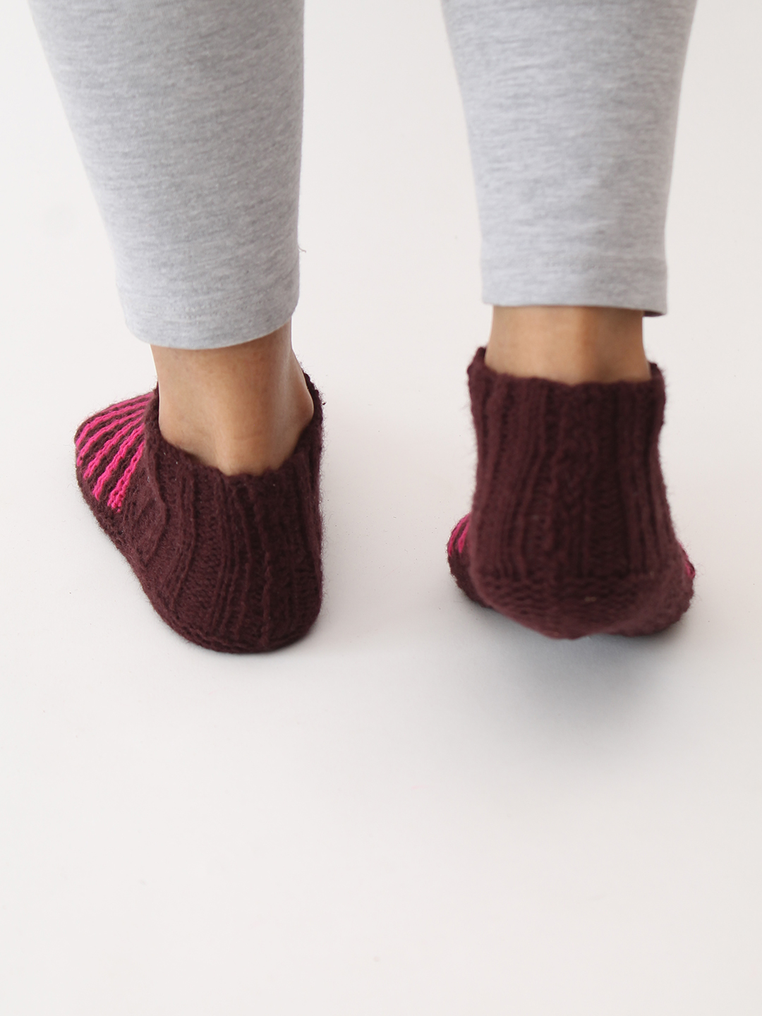 Velvery Handknitted Striped Socks - Brown