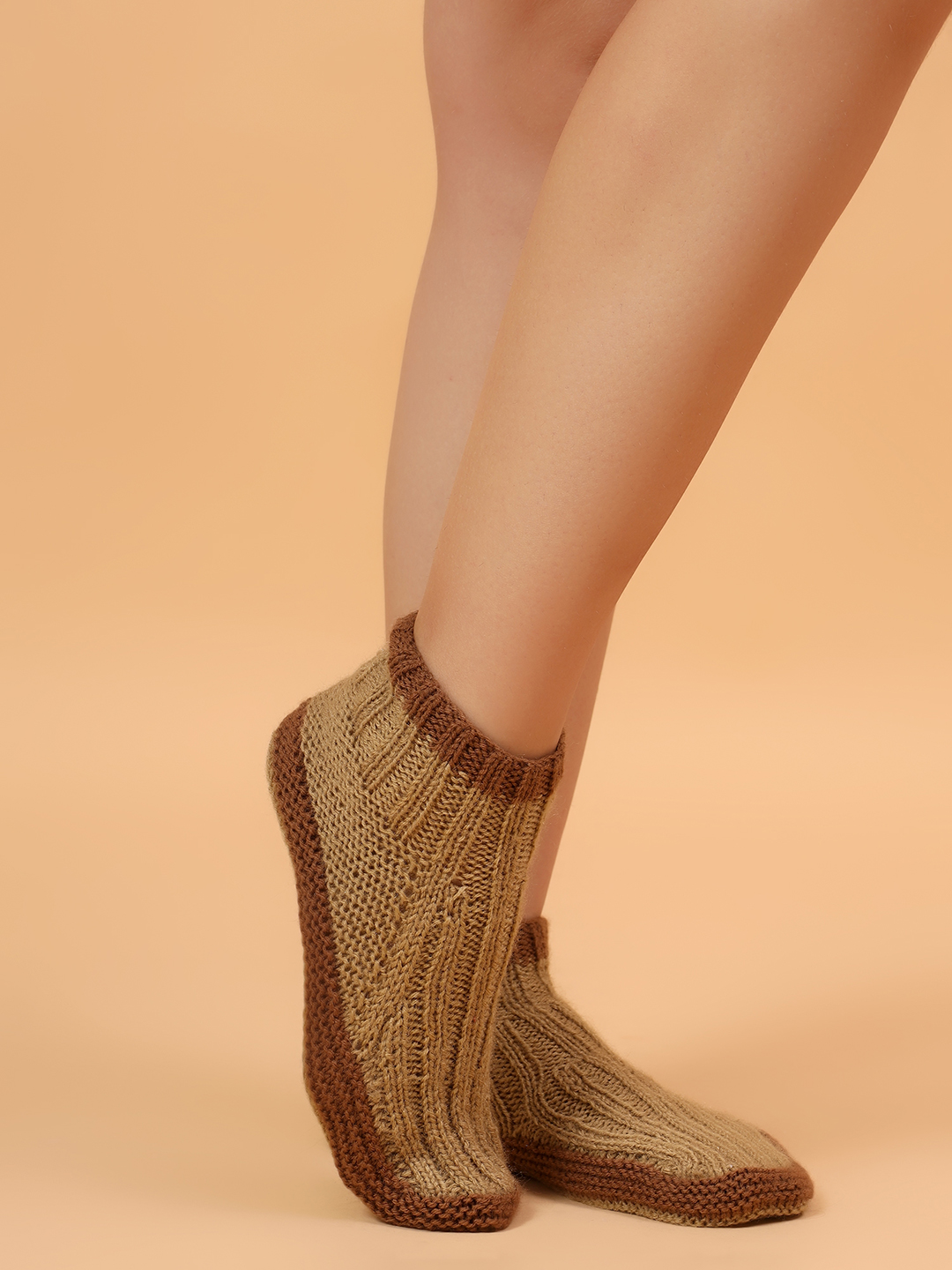 Velvery Handknitted Self Design Socks - Beige