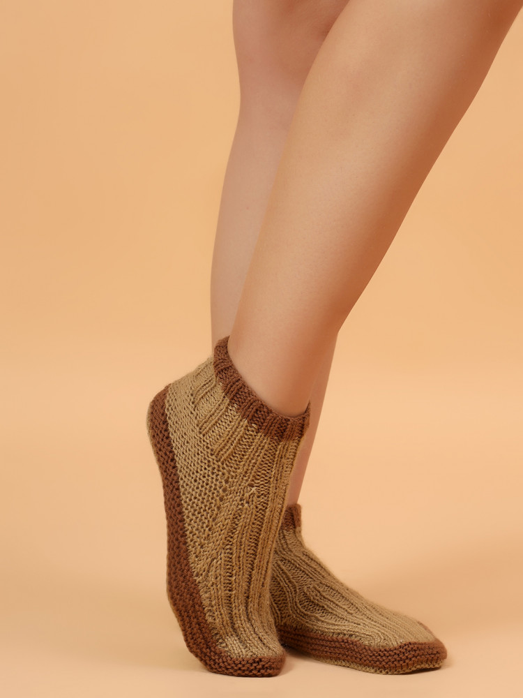 Image of Velvery Handknitted Self Design Socks - Beige