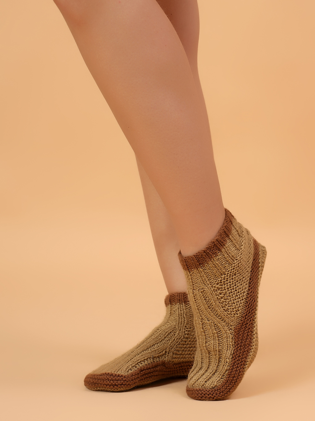 Velvery Handknitted Self Design Socks - Beige