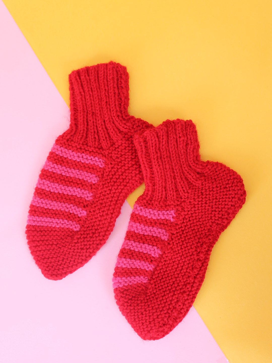 Velvery Handknitted Womens Striped Pattern Socks-Red