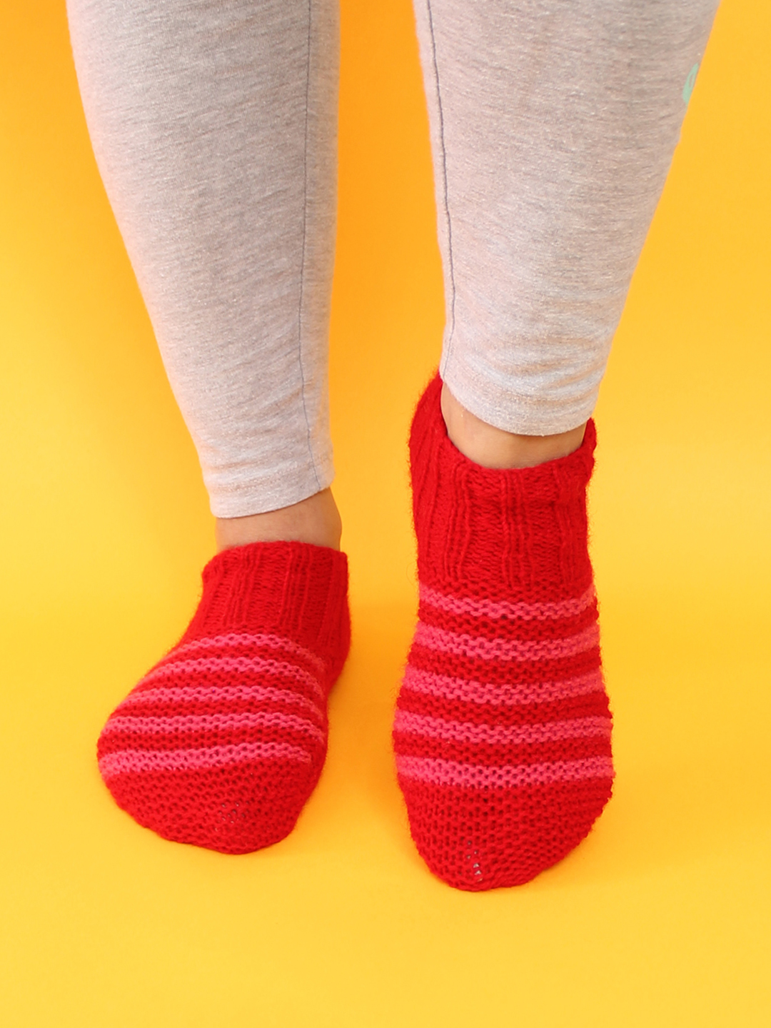 Velvery Handknitted Womens Striped Pattern Socks-Red