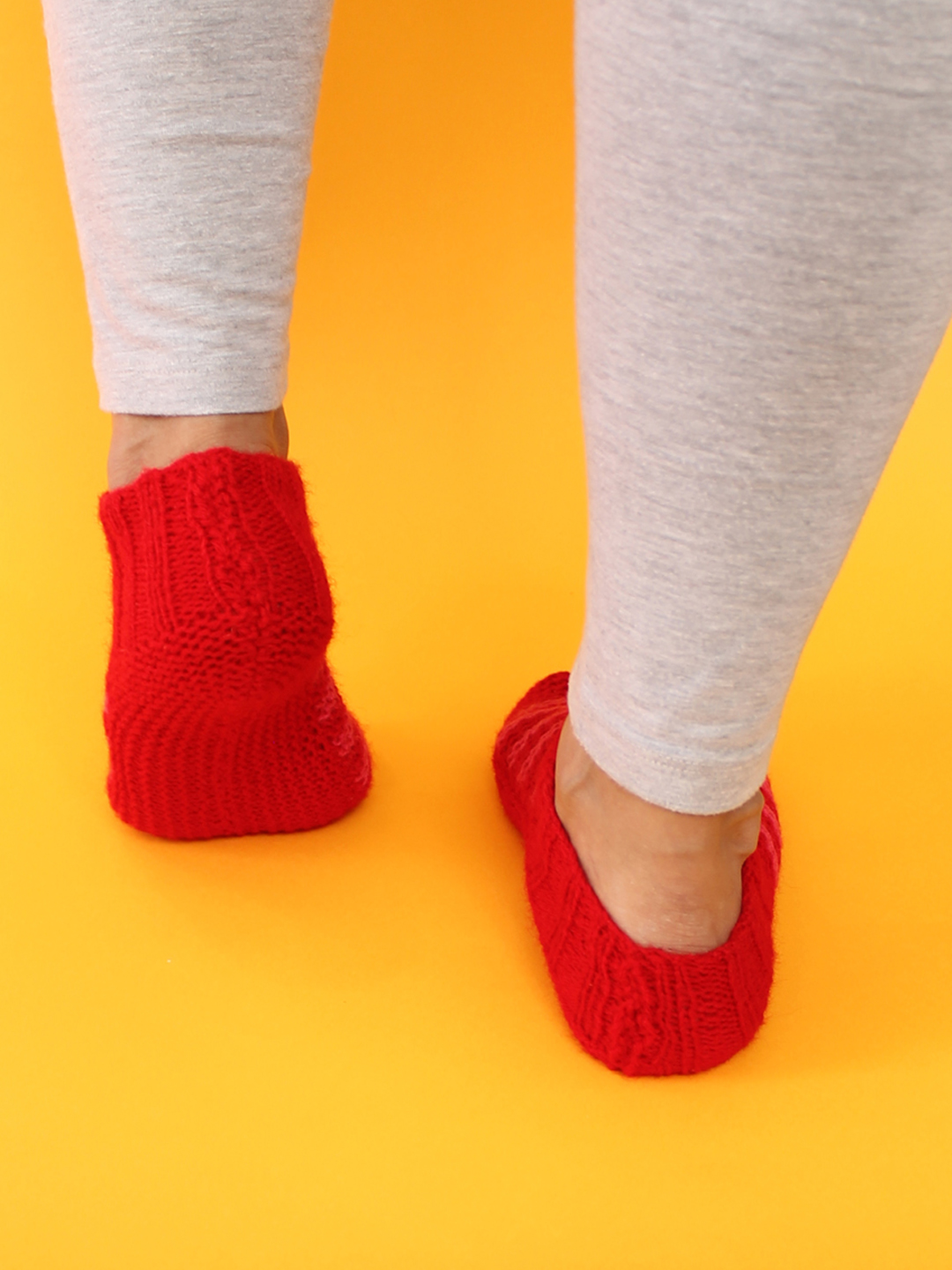Velvery Handknitted Womens Striped Pattern Socks-Red