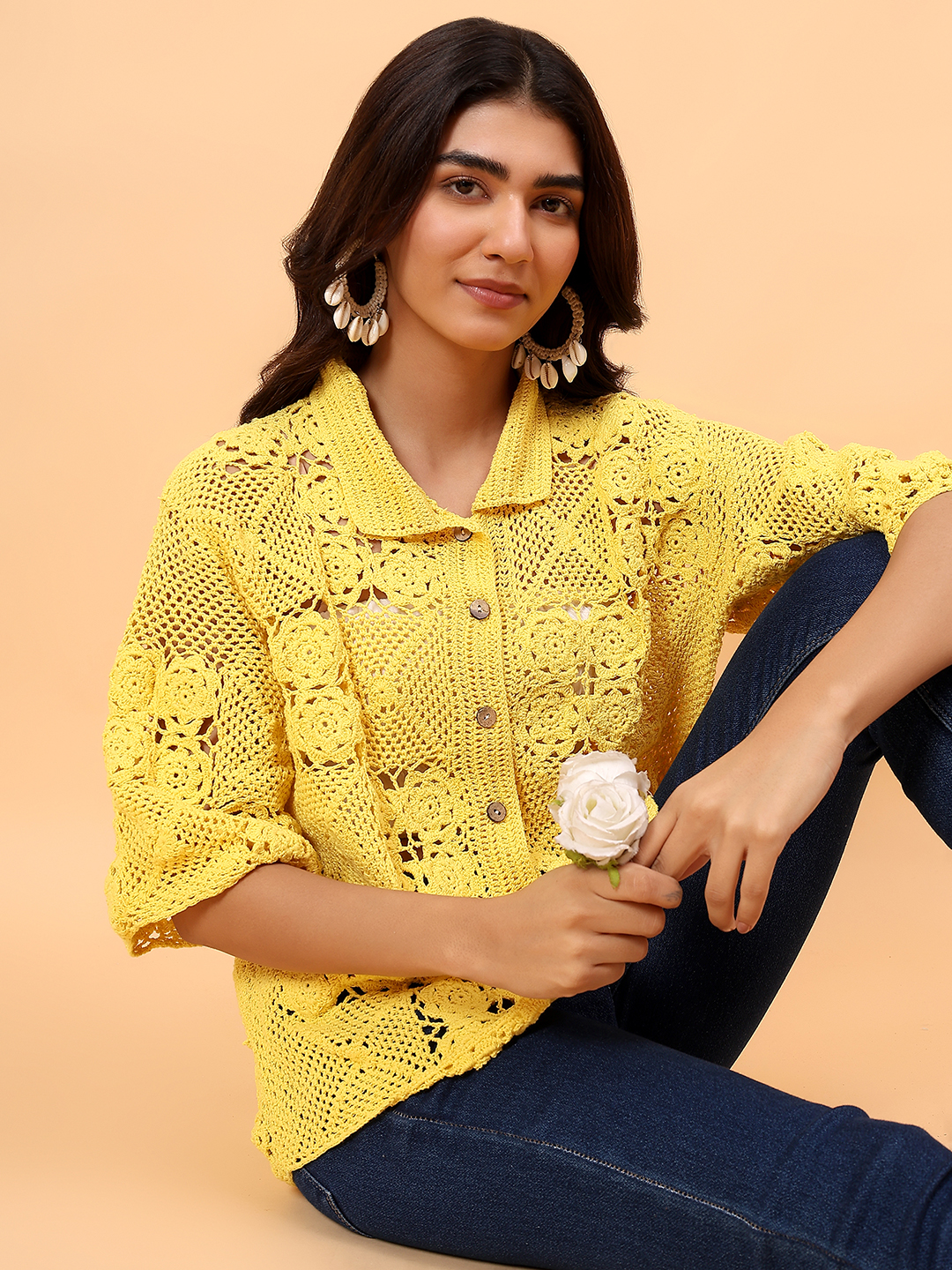 Bohemian Crochet Shirt - Yellow