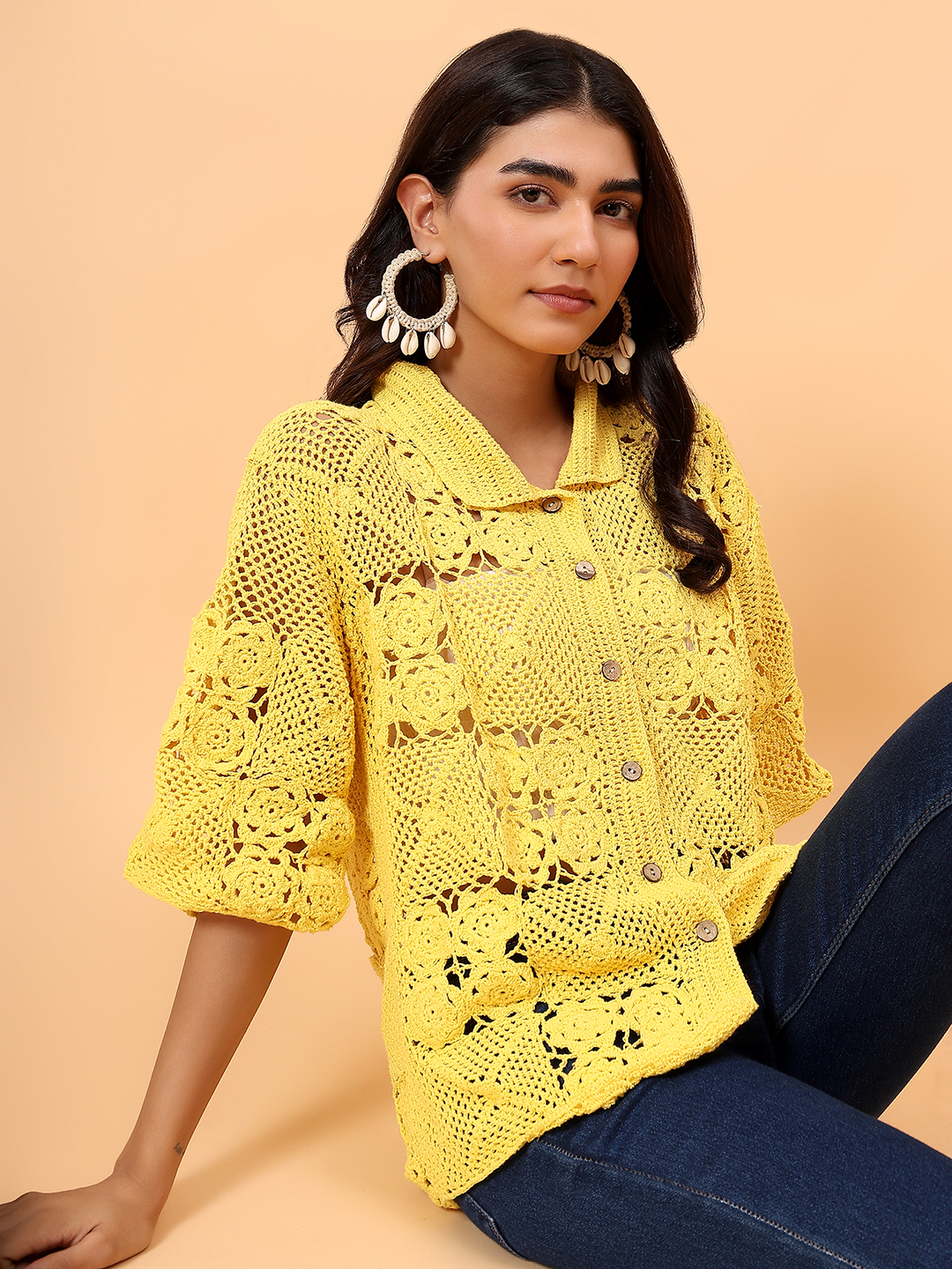 Bohemian Crochet Shirt - Yellow