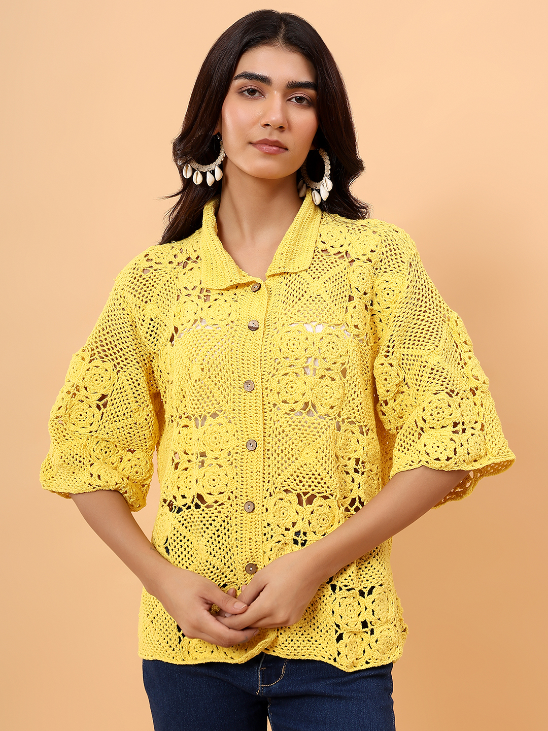 Bohemian Crochet Shirt - Yellow