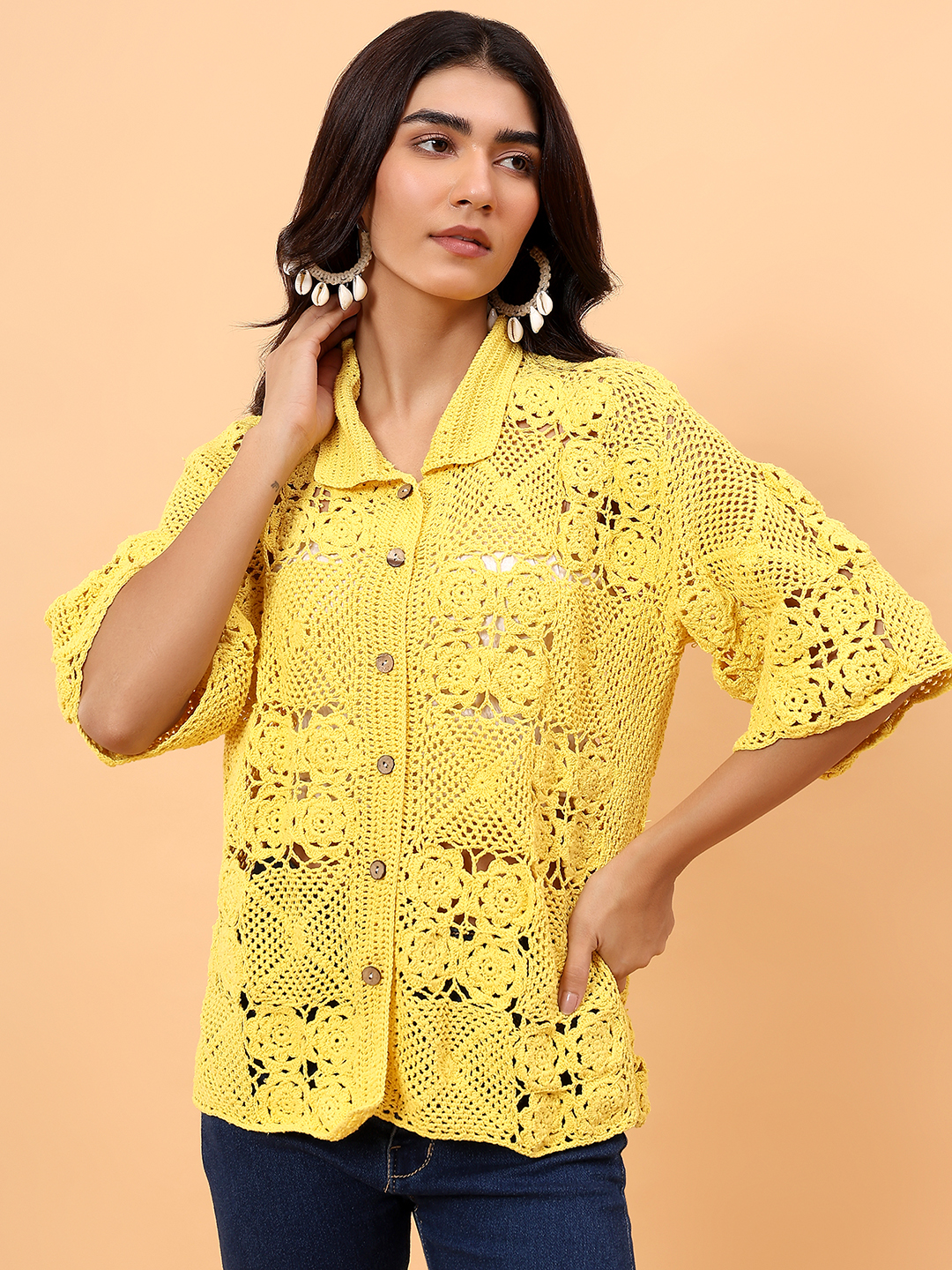Bohemian Crochet Shirt - Yellow