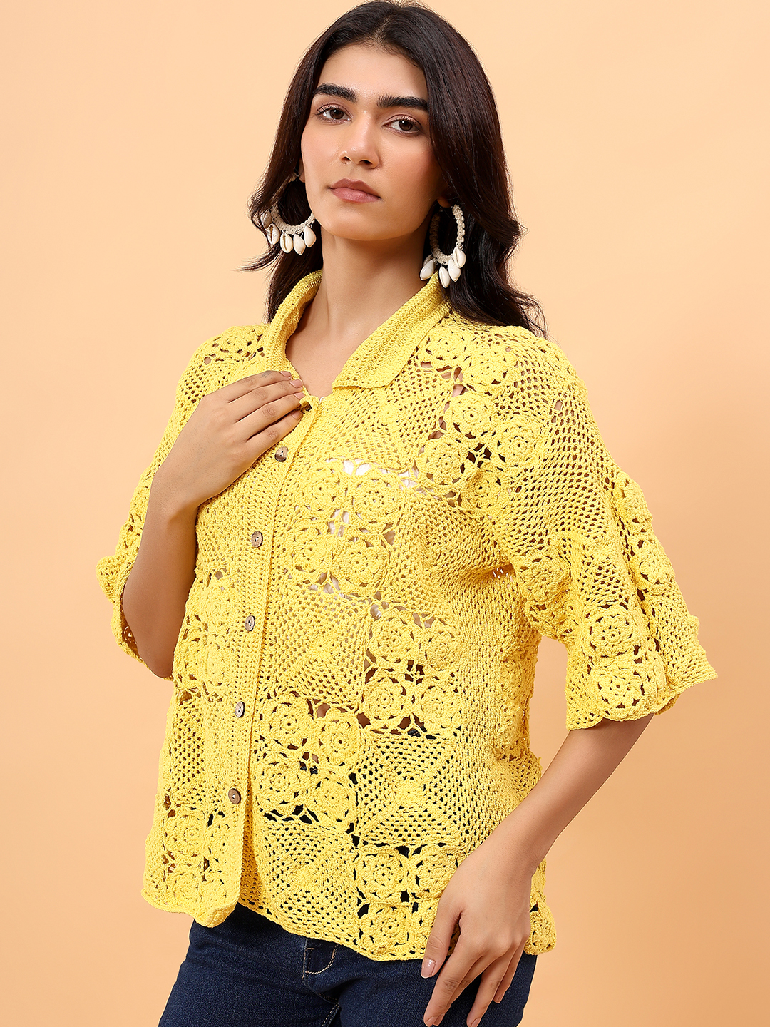 Bohemian Crochet Shirt - Yellow