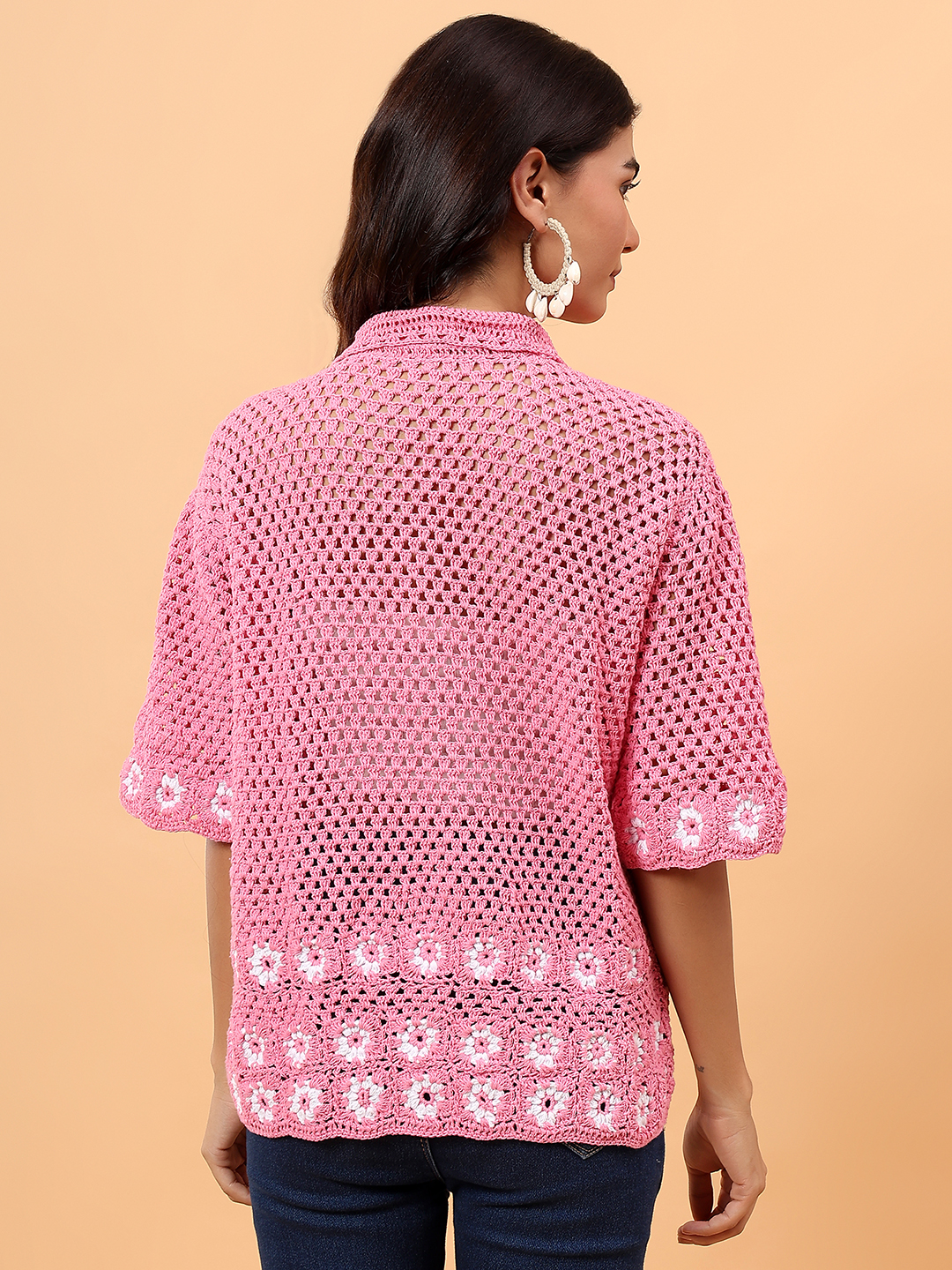 Velvery Daisy Crochet Shirt - Pink