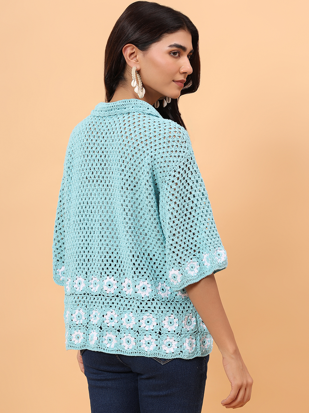 Velvery Daisy Crochet Shirt - Sky Blue