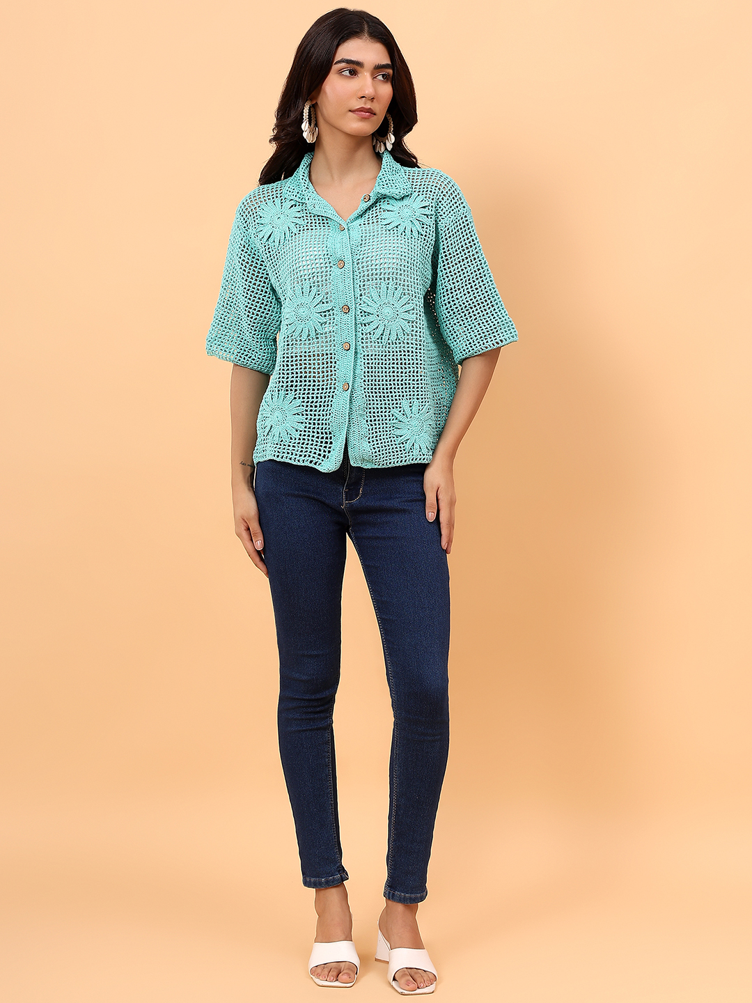 Velvery Cabana Crochet Shirt - Green
