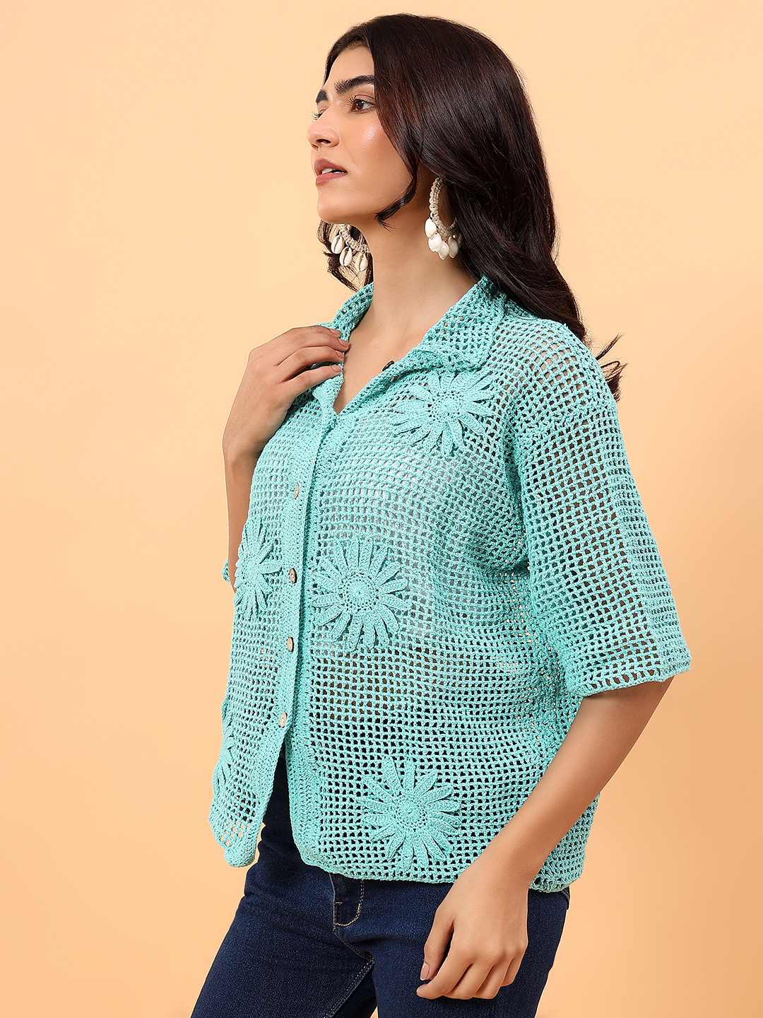 Velvery Cabana Crochet Shirt - Green