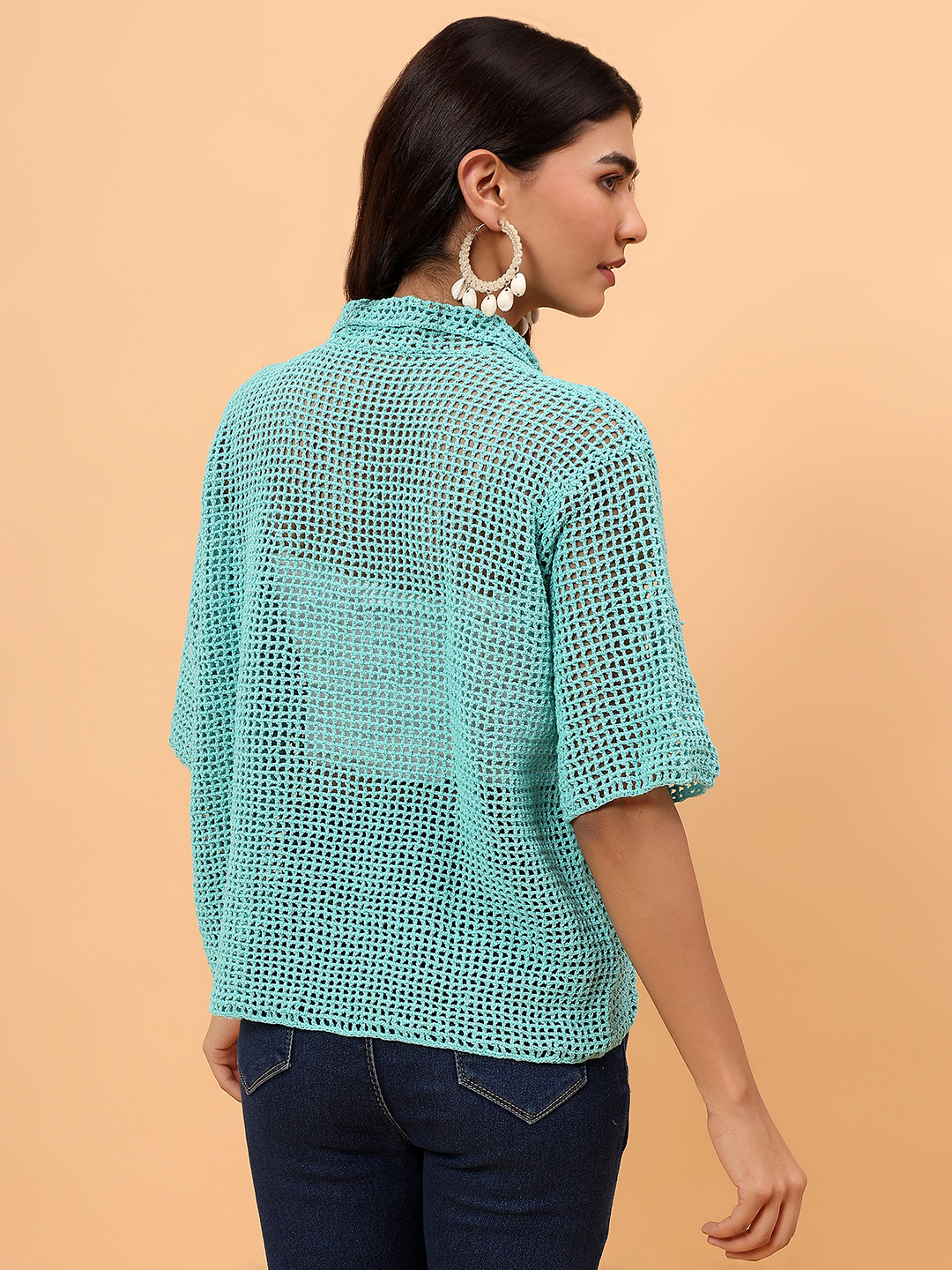 Velvery Cabana Crochet Shirt - Green