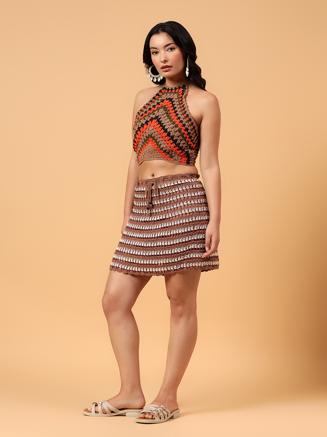 Velvery Striped Handmade Halterneck Top  Multicolor