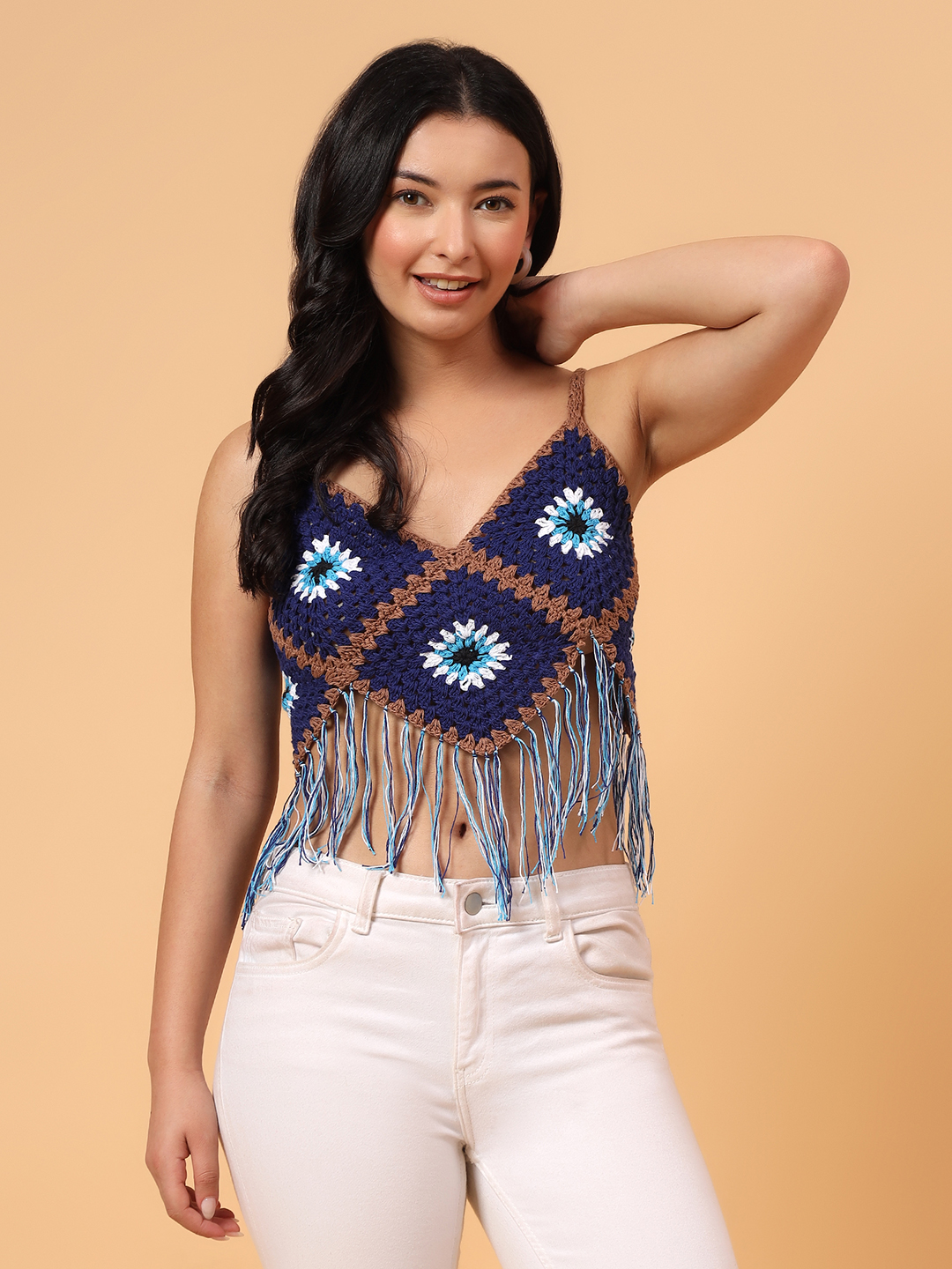 Velvery Evil Eye Design Top  Blue