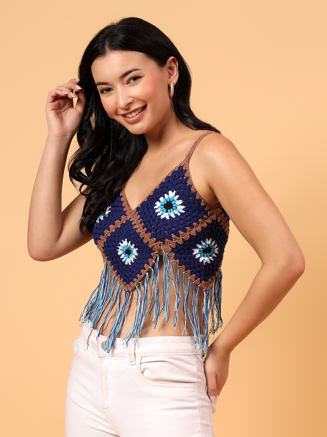 Velvery Evil Eye Design Top  Blue