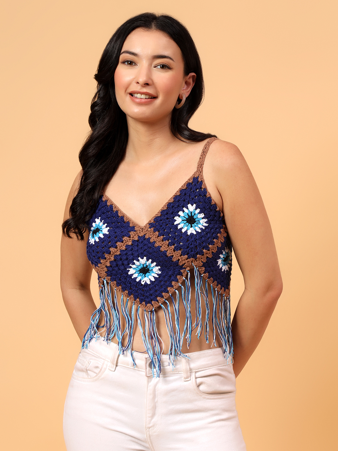 Velvery Evil Eye Design Top  Blue