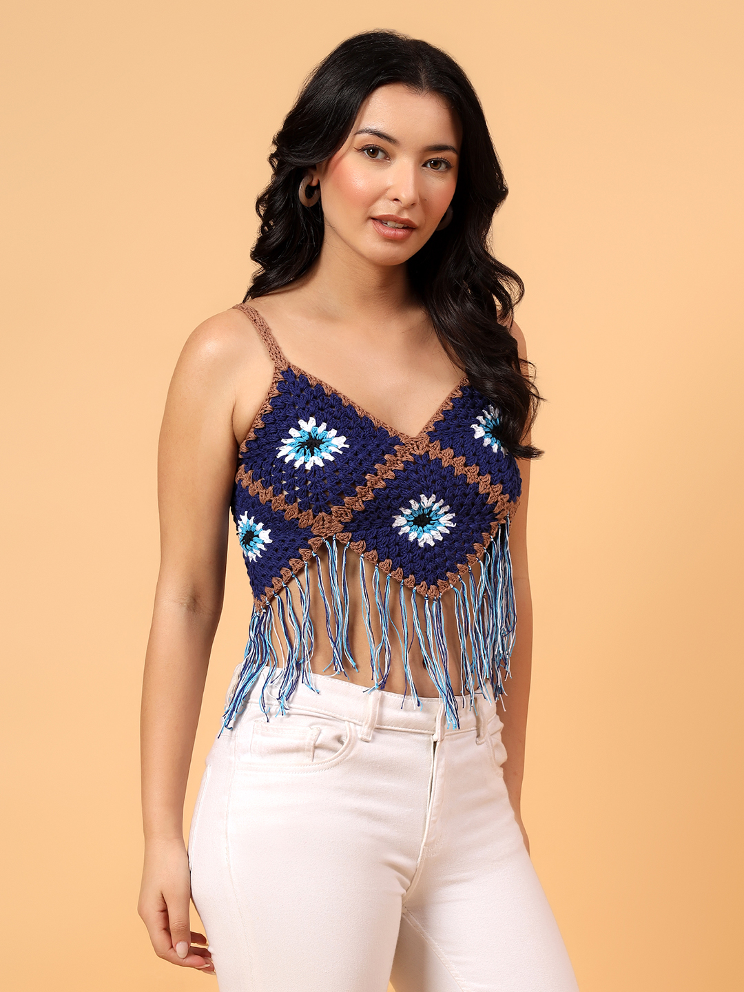 Velvery Evil Eye Design Top  Blue