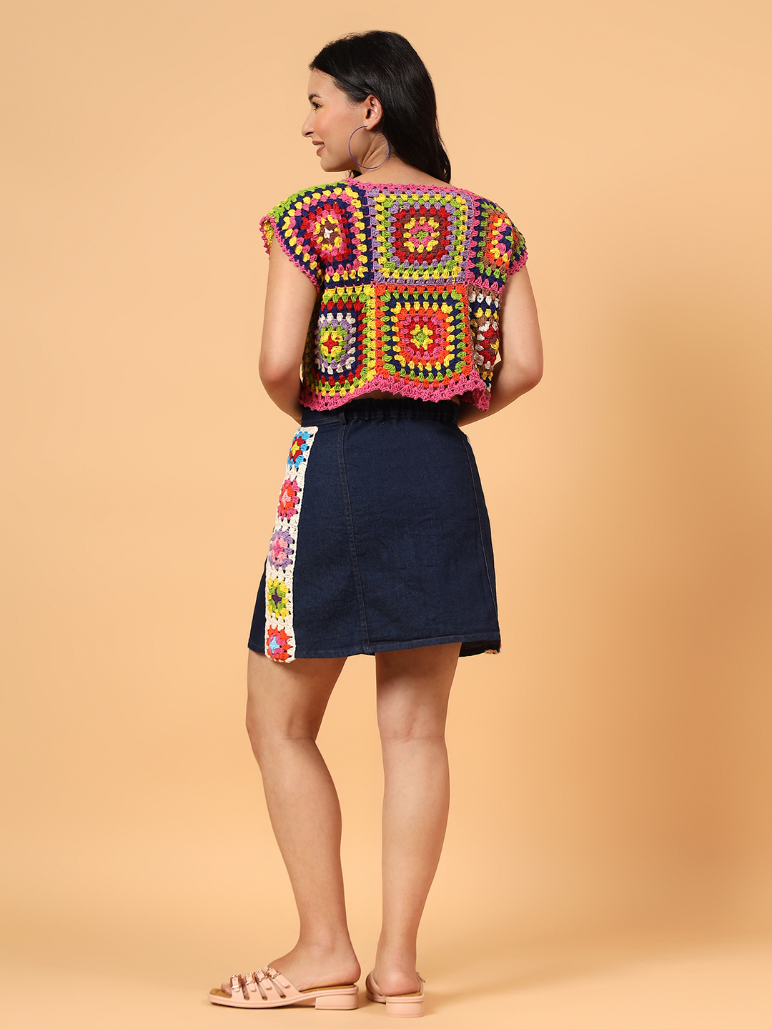 Velvery Granny Square Crop Top  Multicolor