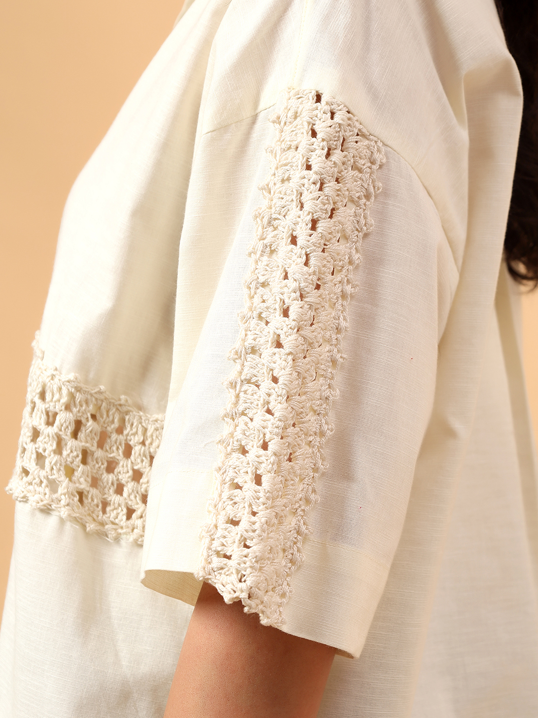 Velvery Crochet Half Sleeves Shirt  Off White