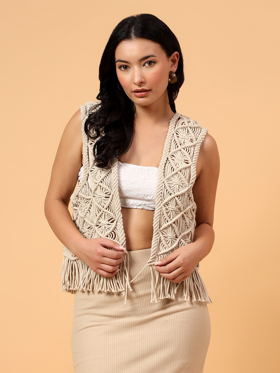 Velvery Macrame Bohemain Top  Off White