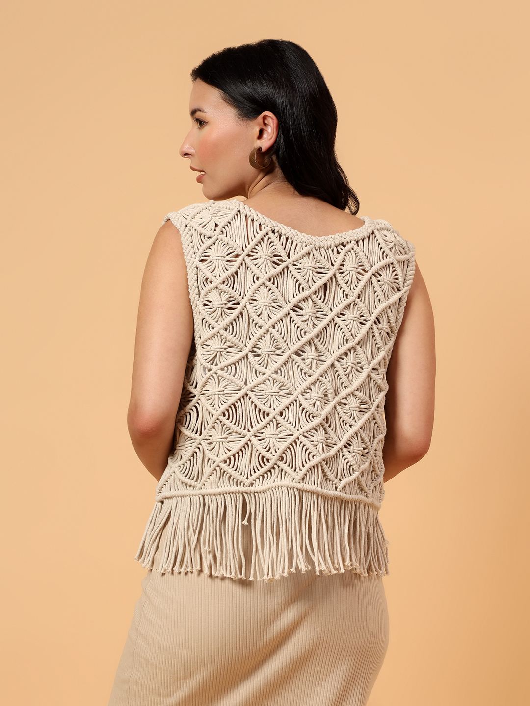 Velvery Macrame Bohemain Top  Off White