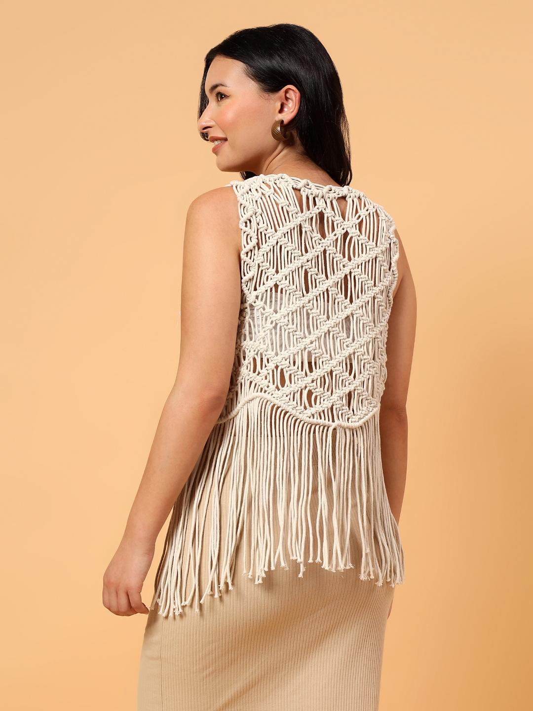 Velvery Macrame Bohemain Top  Off White