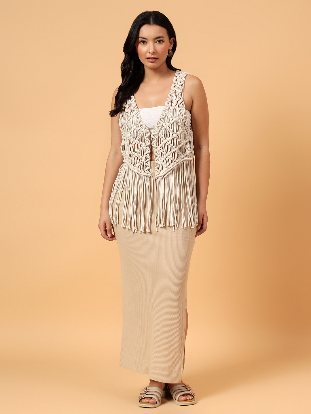 Velvery Macrame Bohemain Top  Off White