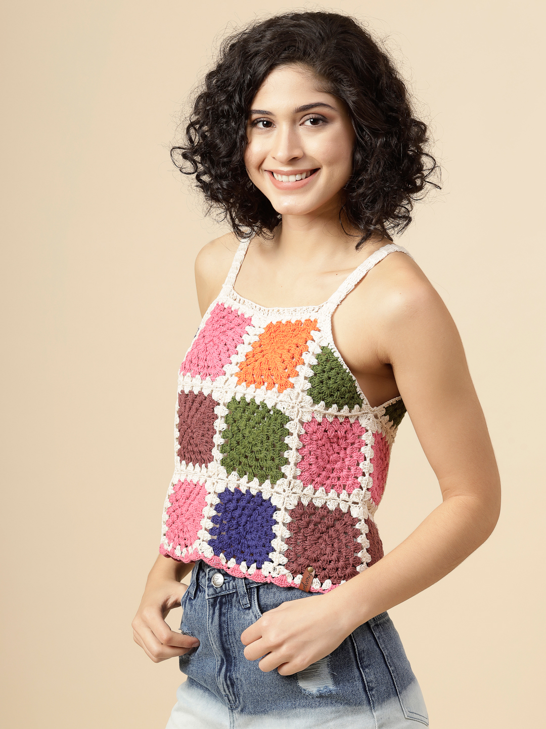 Velvery Handmade Crochet Colour Block Tank Top - Multi