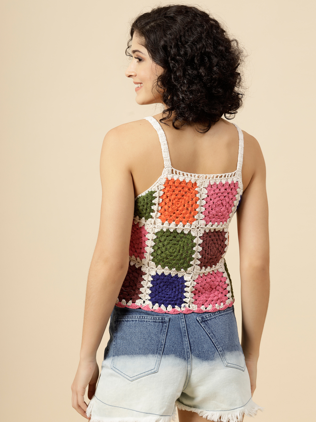Velvery Handmade Crochet Colour Block Tank Top - Multi