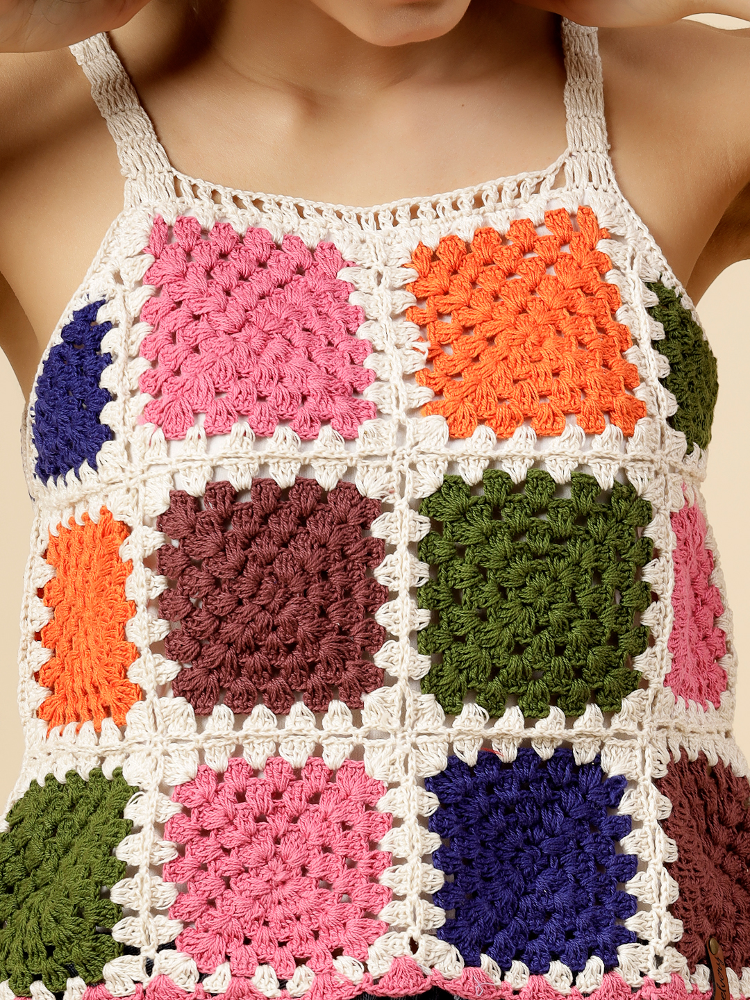 Velvery Handmade Crochet Colour Block Tank Top - Multi