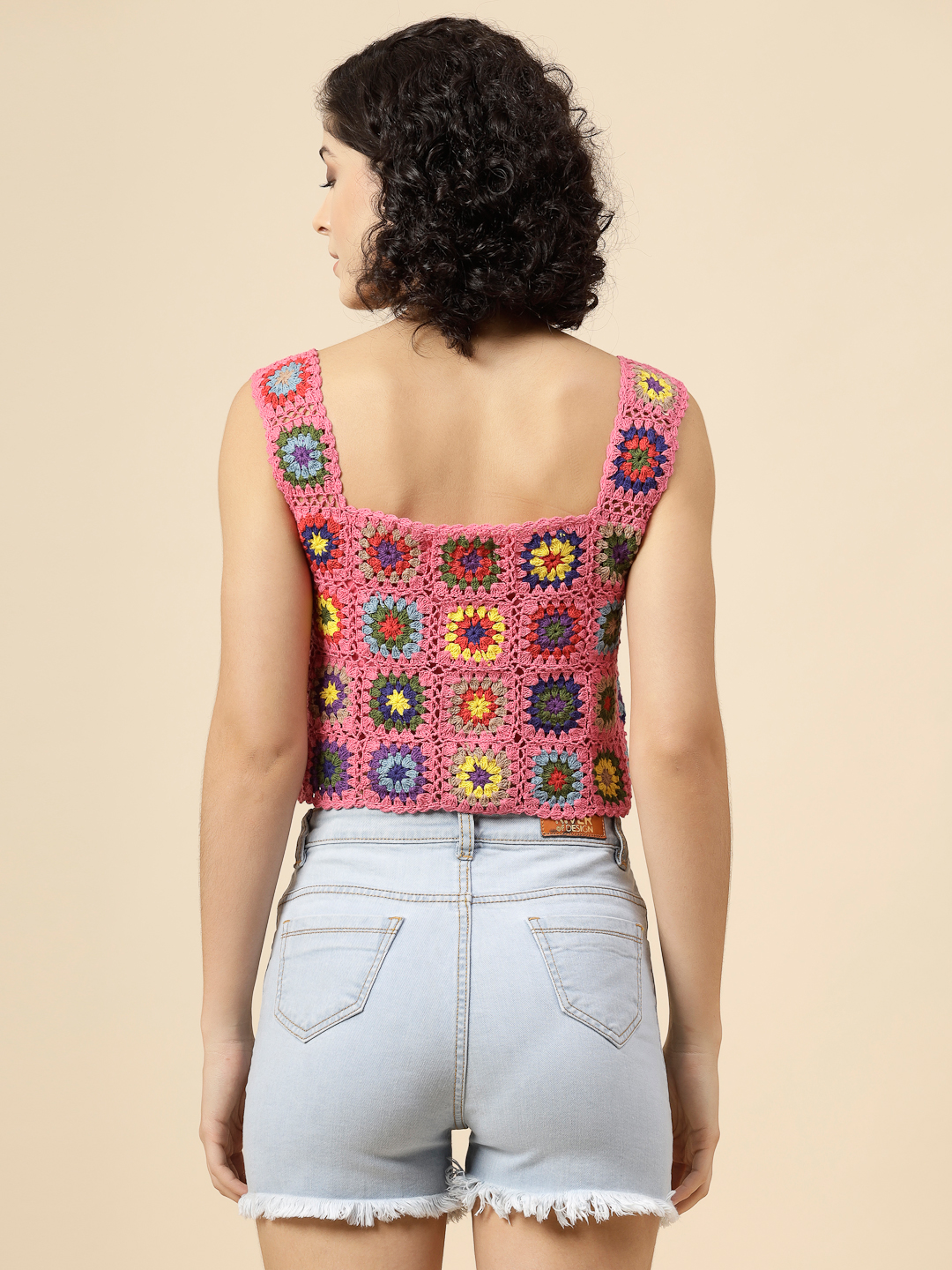 Granny Square Crochet Summer Crop Top - Pink