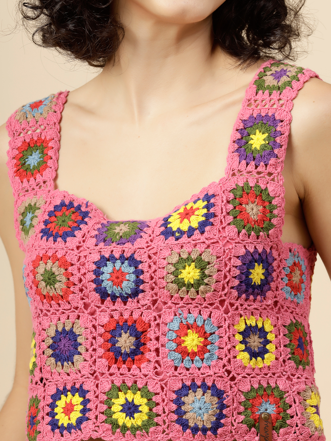 Granny Square Crochet Summer Crop Top - Pink