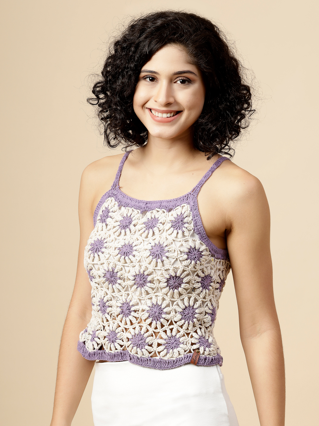 Velvery Daisy Flower Crochet Tank Top - Purple