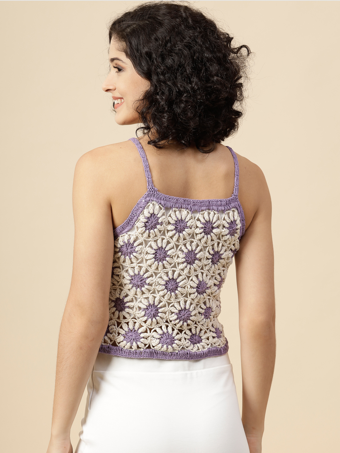 Velvery Daisy Flower Crochet Tank Top - Purple