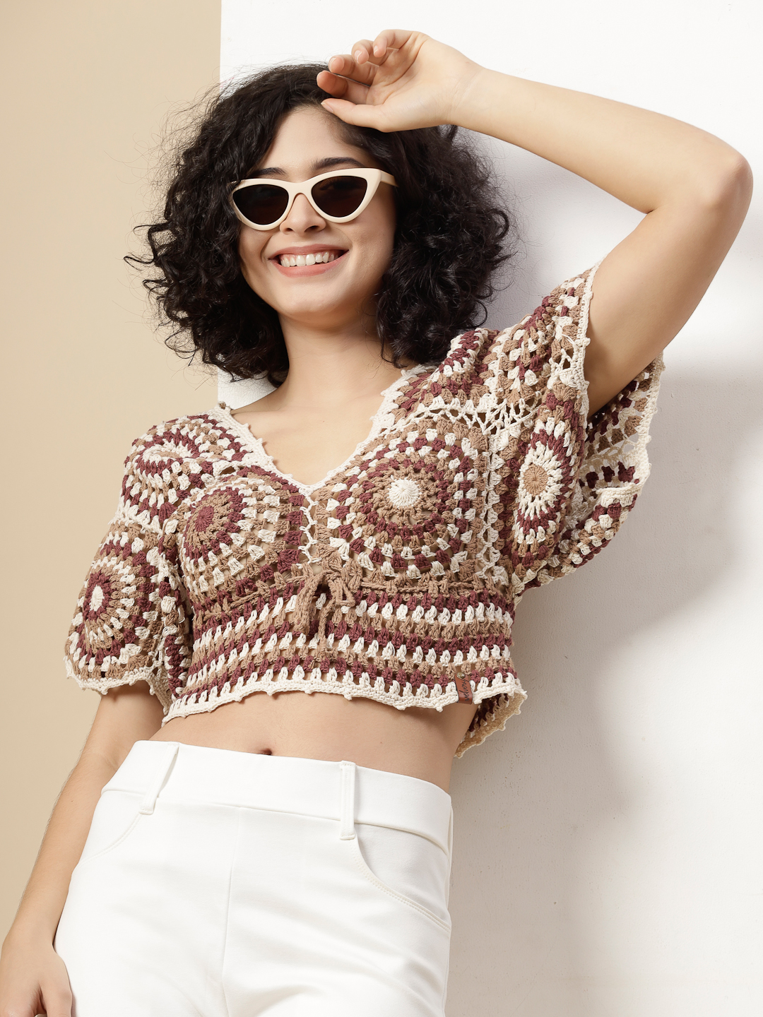 Boho Crochet Top for Ladies - Beige