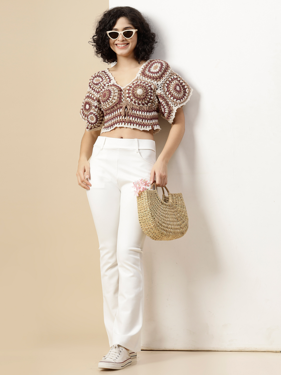 Boho Crochet Top for Ladies - Beige