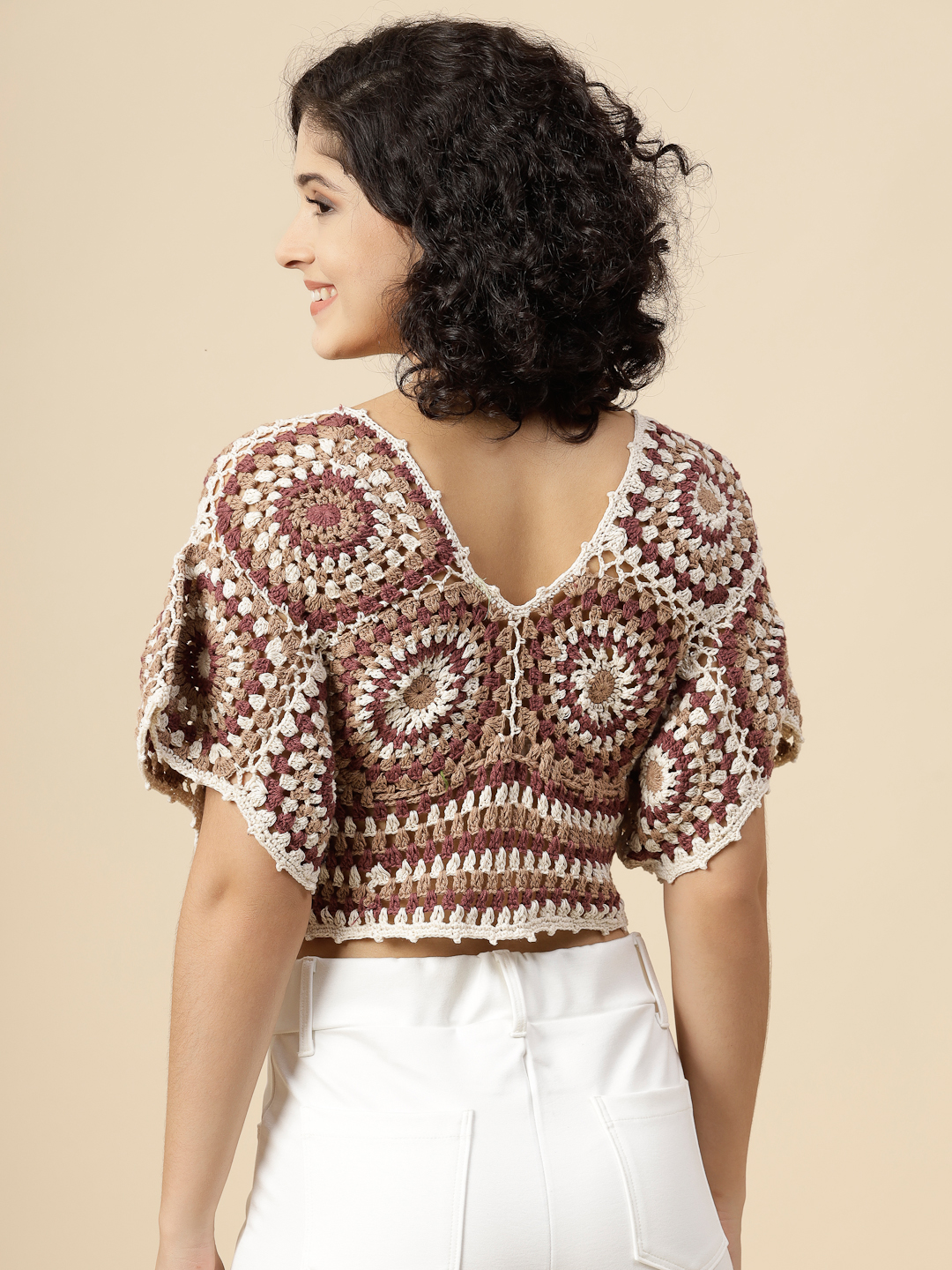 Boho Crochet Top for Ladies - Beige