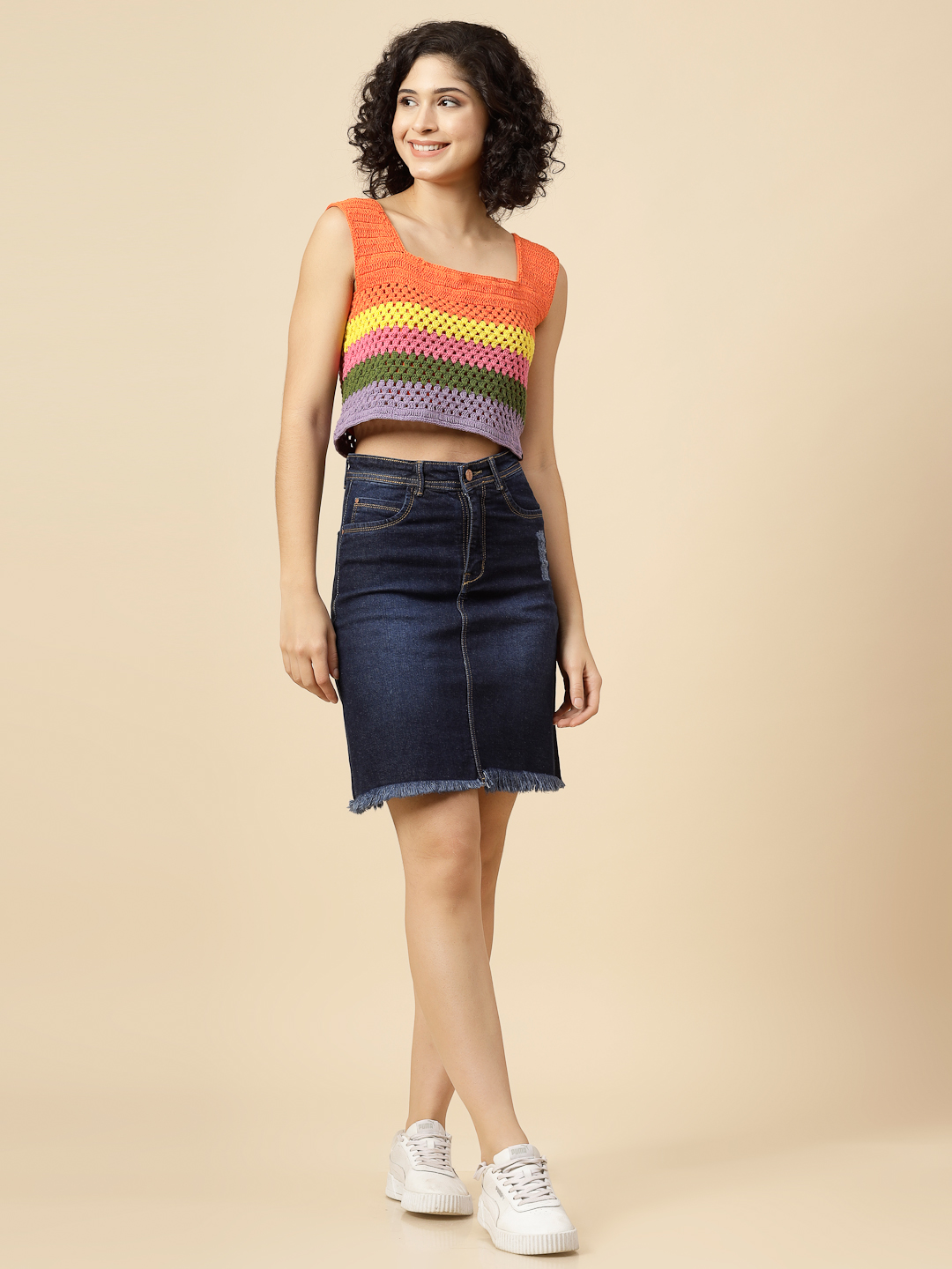 Rainbow Crochet Crop Top for Women - Multi
