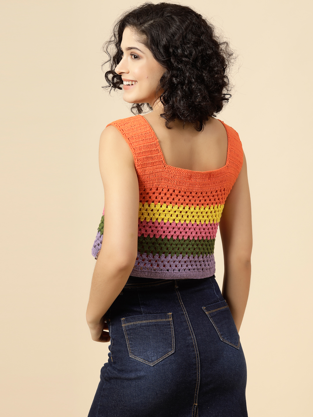 Rainbow Crochet Crop Top for Women - Multi