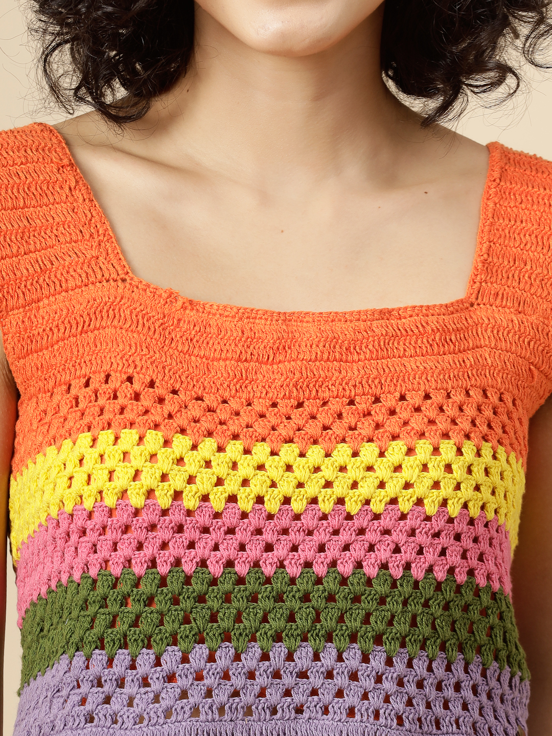 Rainbow Crochet Crop Top for Women - Multi