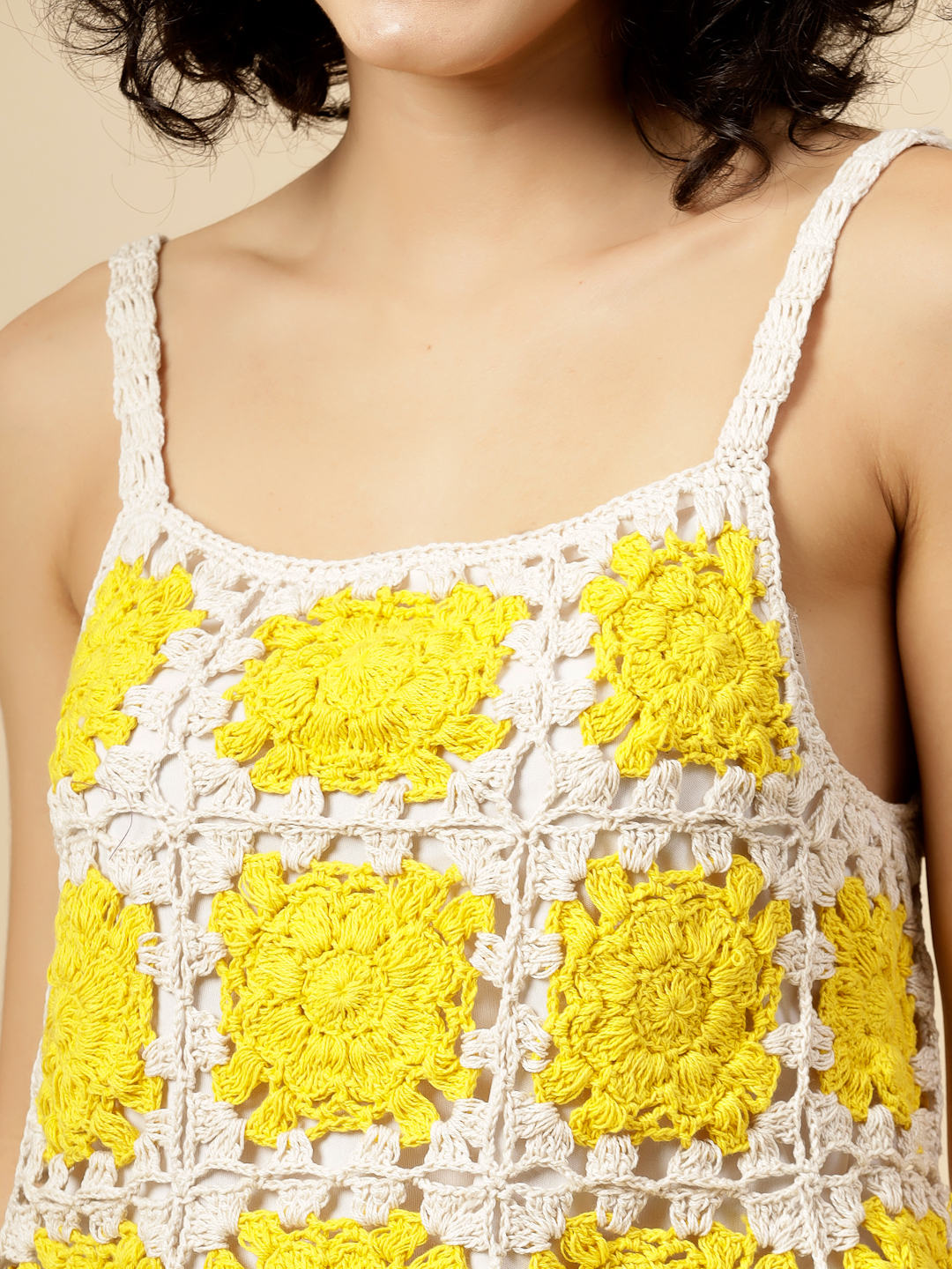 Velvery Handmade Crochet Cami Top - Yellow