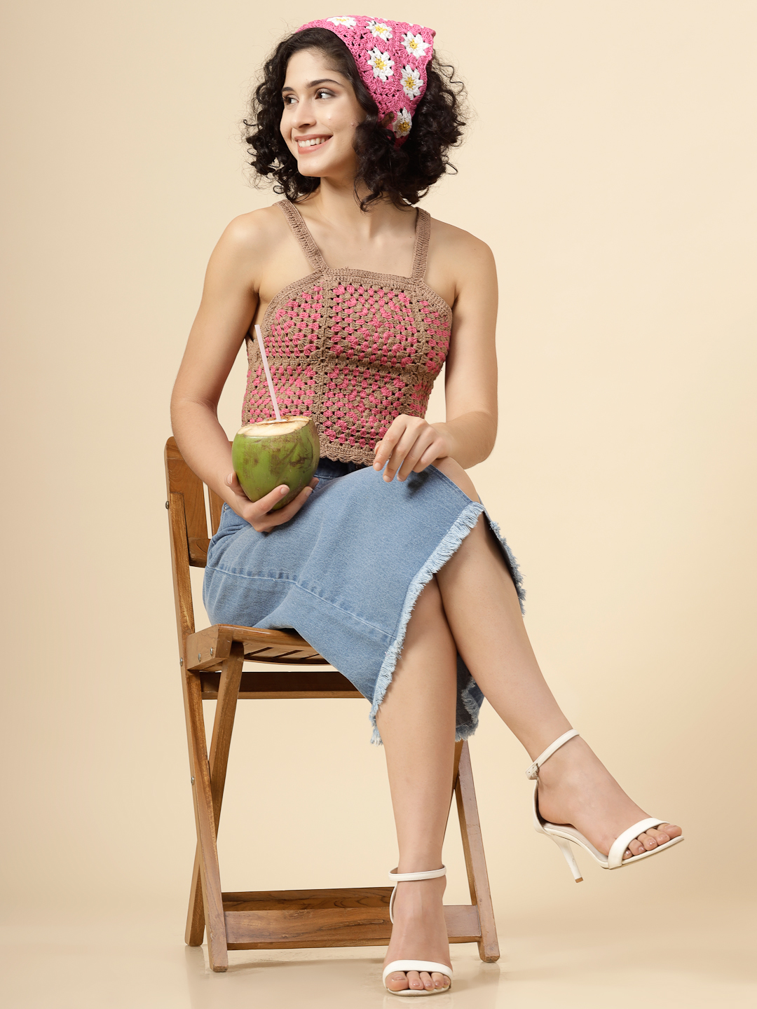 Crochet Cami Summer Crop Top for Women - Beige