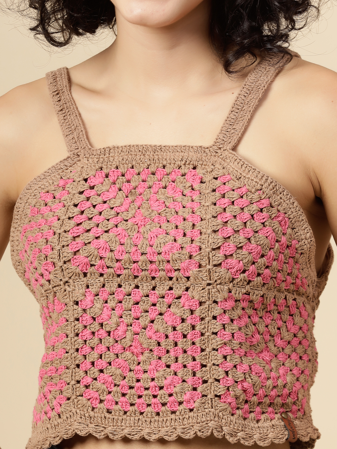 Crochet Cami Summer Crop Top for Women - Beige