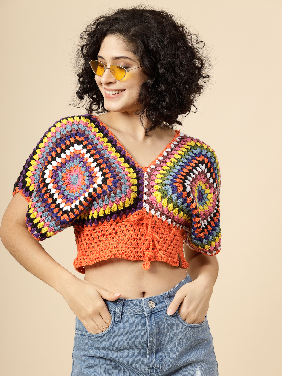 Boho Crochet Top for Women - Orange