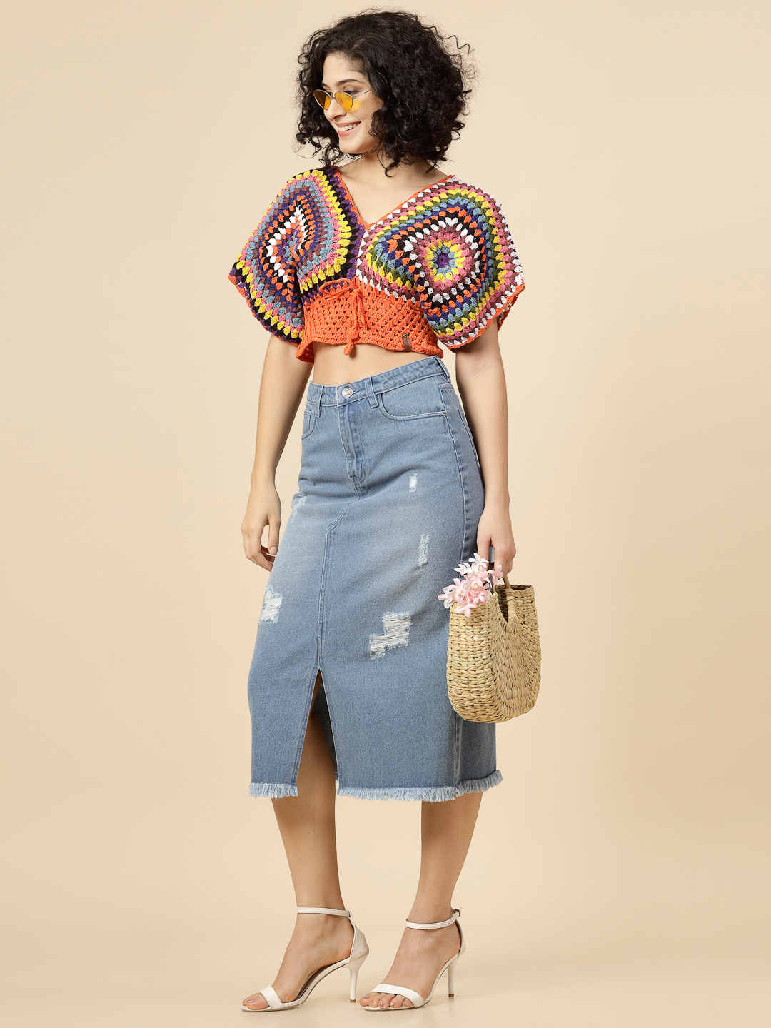 Boho Crochet Top for Women - Orange