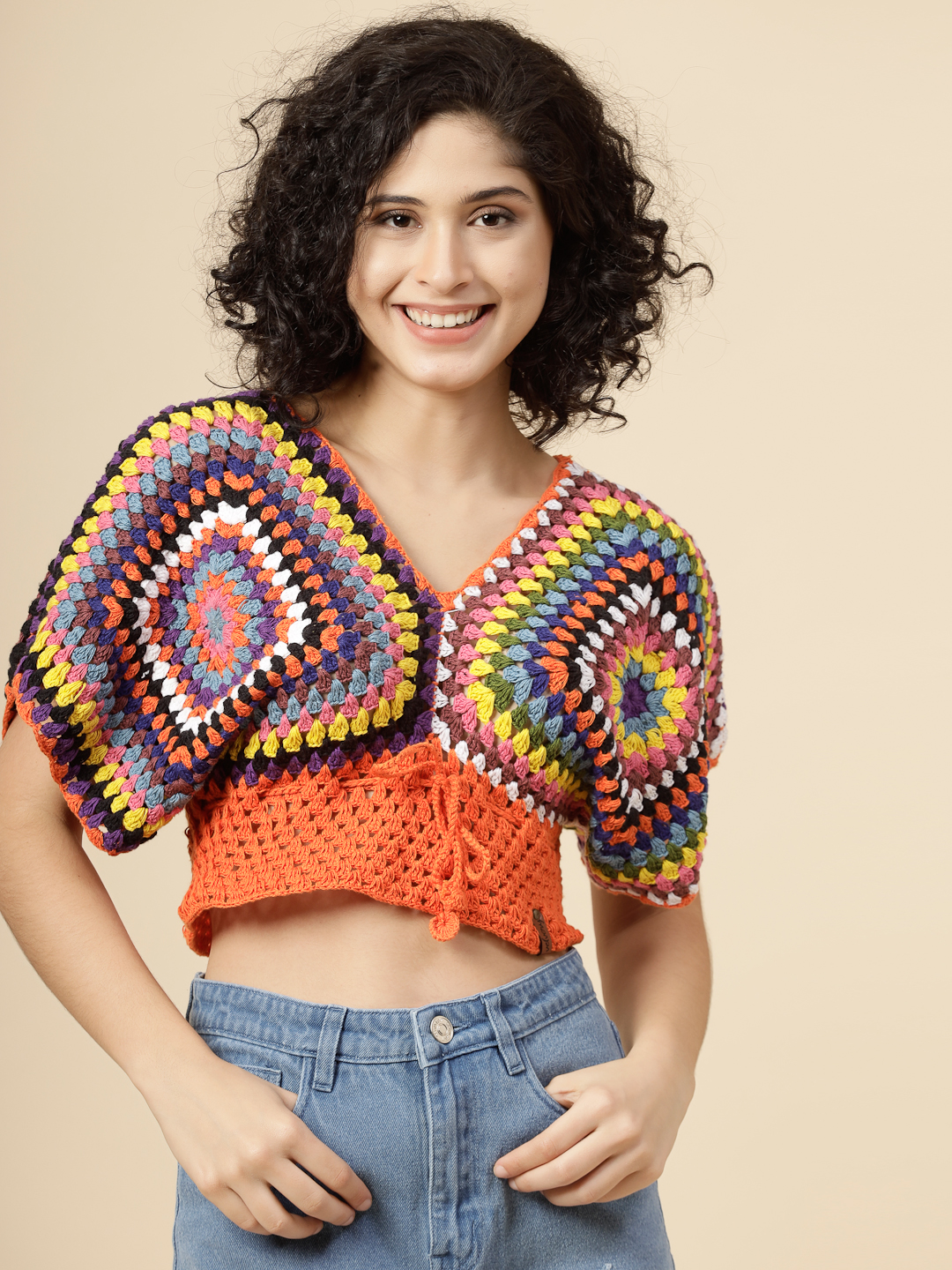 Boho Crochet Top for Women - Orange
