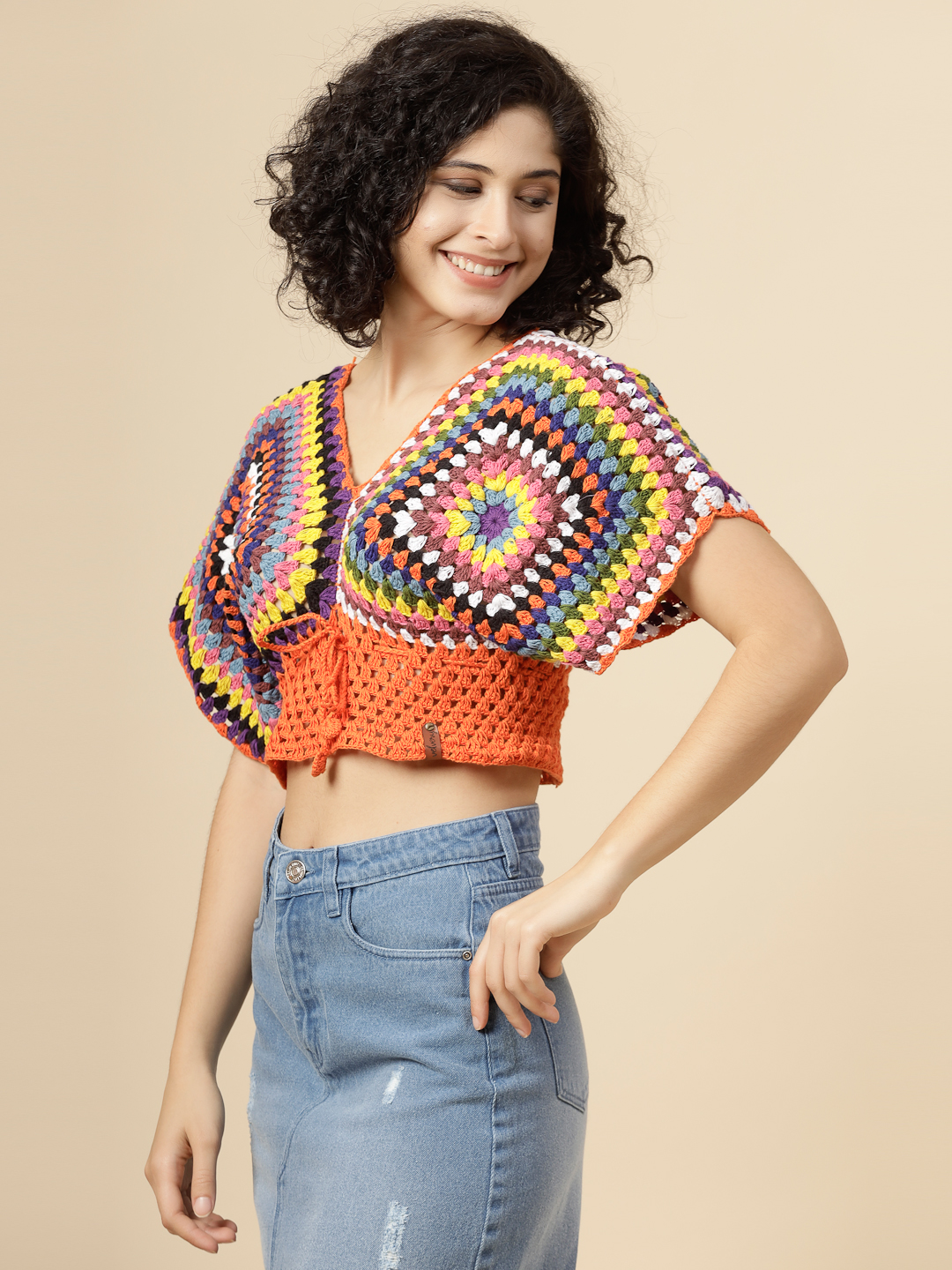 Boho Crochet Top for Women - Orange
